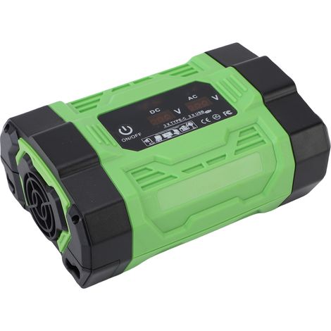 Convertisseur de tension voiture 300W 12V CC vers 220V CA, 2 prises secteur, 2 ports USB C, 2 ports USB A, chargeur onduleur auto avec écran numérique (1/5)