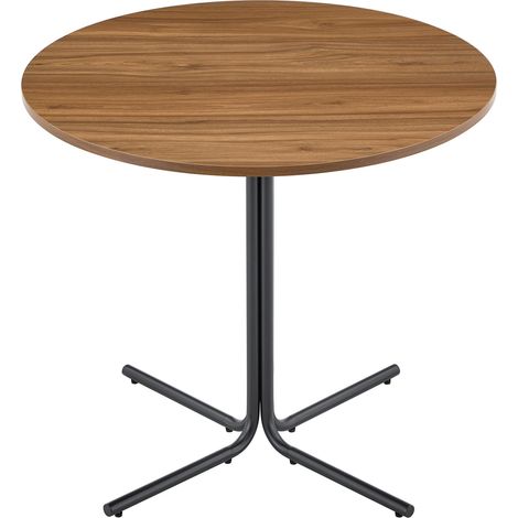 Mesa auxiliar redonda 85 cm, tablero efecto nogal y estructura metálica negra, estilo moderno (1/5)
