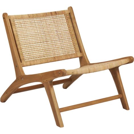 Fauteuil bas lounge incliné en bois de teck et cannage en rotin - SINA (1/5)