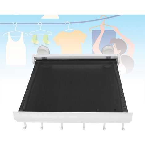 Porte-bagage mural 17,3 pouces extensible avec filet nylon et ventouses pour lingerie (aluminium, PP, blanc) (1/5)