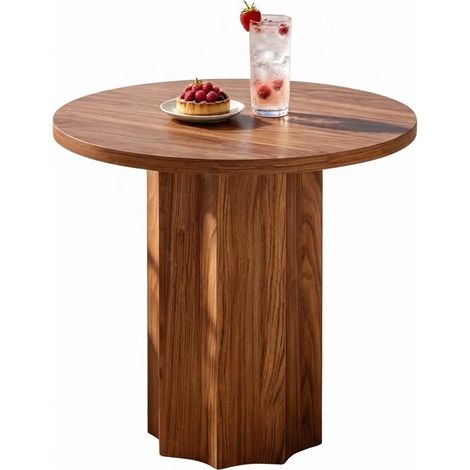 ELVMI Runder Esstisch für 2 bis 4 Personen mit Mittelfuß und 3 cm Tischplatte aus MDF, 80 x 80 x 75 cm, Braun (1/5)