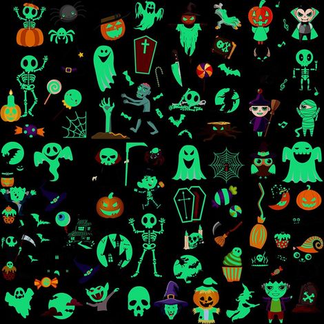 10 Tatouage temporaire, motif Halloween, effet luminescent, imperméable, pour enfant (1/5)