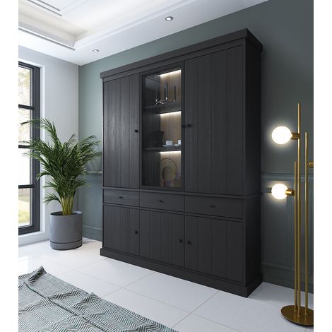 Vaisselier/argentier moderne 182 cm chêne noir Valeria (1/4)