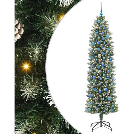 Árbol Navideño Artificial Delgado Verde y blanco 240 cm vidaXL