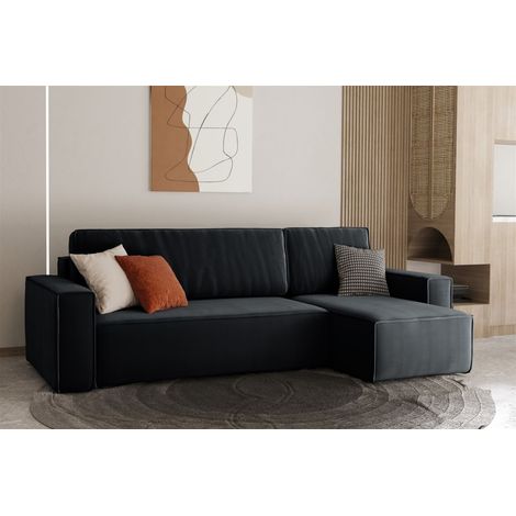 Ecksofa Schlafsofa Sofa MARIS Stoff Schwarz Ottomane Rechts (1/4)