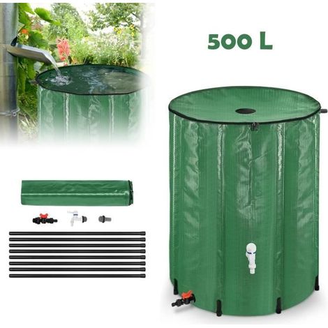Réservoir Récupérateur d'eau de pluie pliable Collecteur d'eau de pluie avec robinet, crépine, Vanne de vidange, etc. - 500 L