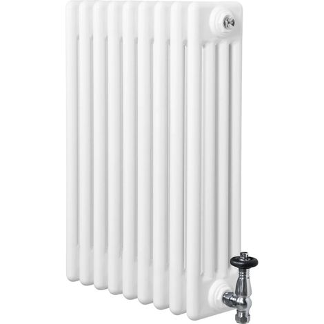 Traditional 4 Column Radiator & Valves - 600 x 425mm - White (1/5)