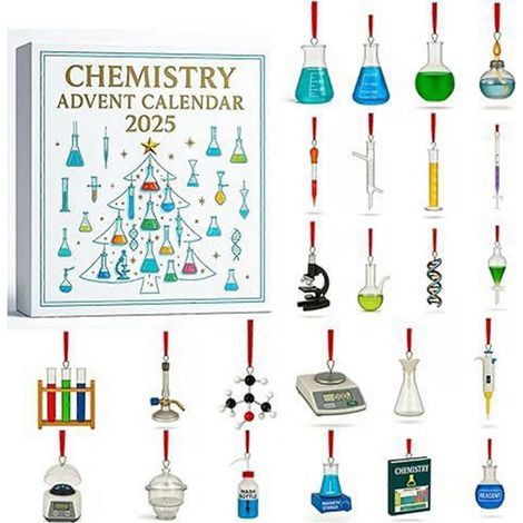 Calendrier de l'Avent 2025 - Décoration de sapin de Noël en acrylique sur le thème des éléments chimiques et des sciences (1/5)