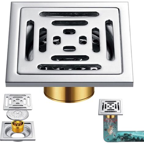 Siphon de sol avec insert anti-odeurs - Carré 10 x 10 cm - Acier inoxydable - Cartouche filtrante amovible (1/5)