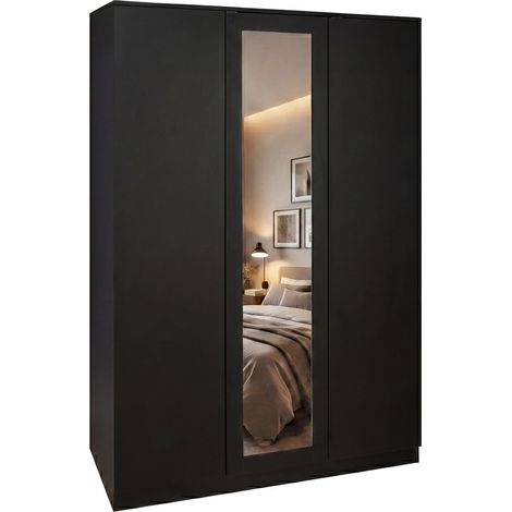 Vida Designs Denver 3 Door Mirrored Wardrobe, Black (1/5)