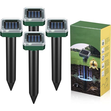 Lot de 4 piques anti-taupes solaires haute puissance, carrées, étanches en ABS pour jardin et pelouse (1/5)