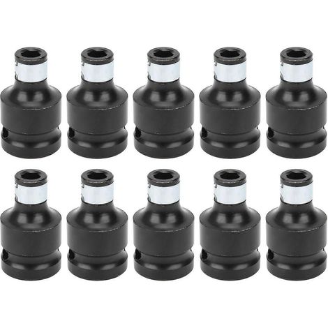 Adaptateur pour clé à douille en 10 pièces, permettant la conversion d'une tête carrée de 1/2 pouce vers une tige hexagonale de 1/4 pouce.