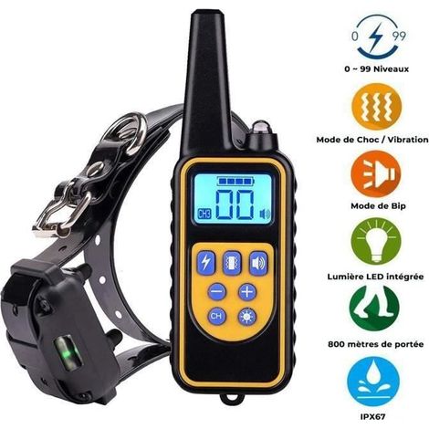 progrès-Collier Anti Aboiement Chien RechargeableCollier de Dressage collier d'entraînement à distance 800m avec 99 niveaux de Mode (1/4)