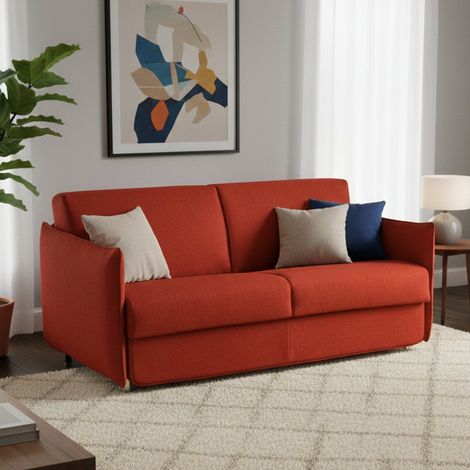 Sofá Cama 3 Plazas Cecina, Desenfundable, Con Almacenamiento, Hecho en Italia, Lavable, 200x95 cm Naranja (1/5)