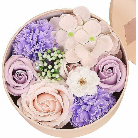 Rose Soap Gift Box, Rose Soap Flower Gift Box, Rose Flower Box with Gift Card for Valentine's Day, Home Decor, Creative Birthday Gifts (Purple) (1/5)