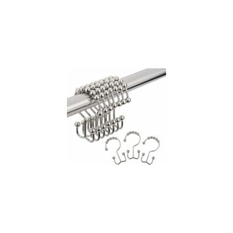 Anneaux de rideau de douche, anneaux de rideau de douche en acier inoxydable, crochets de douche doubles coulissants en métal pour tringles de douche de chambre, rideaux, nickel, ensemble de 24 croche (1/5)