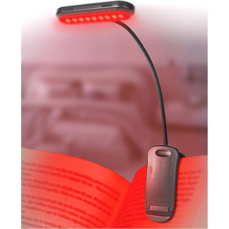 Lampada da lettura rossa da 670 nm per leggere a letto, lampada a clip ricaricabile tramite USB dimmerabile, luminosità regolabile, lampada da libro portatile con funzione di memoria, comfort per gli (1/5)