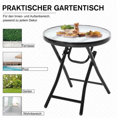 Table de jardin pliante Ø45 cm, table d'extérieur en métal robuste anti-rouille, table ronde ondulée, table de repas de camping, table d'appoint noire pour balcon et terrasse (1/4)