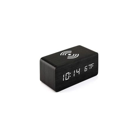Réveil en bois avec chargeur sans fil Qi, compatible avec iPhone et Samsung, horloge numérique LED en bois, fonction de contrôle du son, affichage de l'heure et de la date, affichage de la température (1/5)