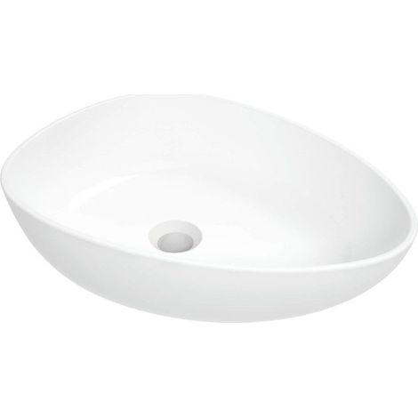 Lavabo in ceramica asimmetrico piano d'appoggio colore bianco 47x35 cm - Montain