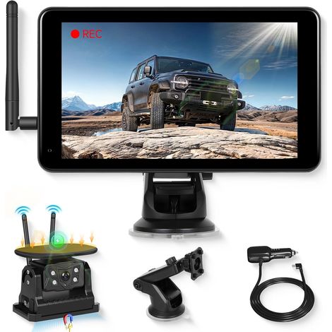 Solaire HD Caméra de Recul sans Fil Kit, Moniteur Ecran Tactile IPS de 7 Pouces avec Enregistrement DVR, 10000mAh Caméra Magnétique avec BSD, Etanchéité IP68, Vision Nocturne, Type C (1/5)