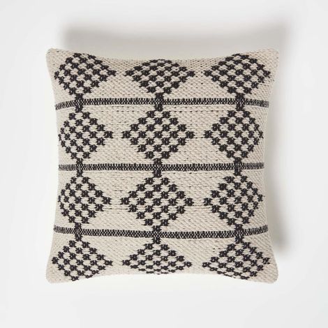 HOMESCAPES Adana Handwoven Textured Natural & Black Cushion 45 x 45 cm