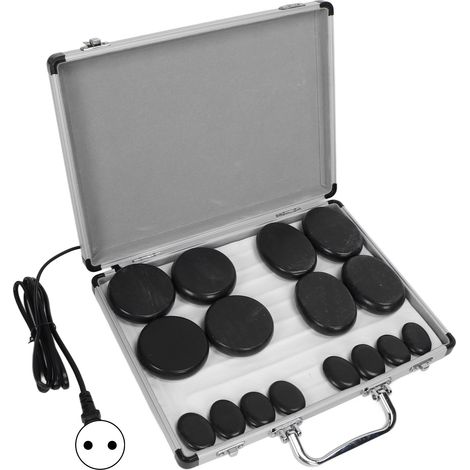 Pierre de massage chauffante 16 pièces, thérapie thermique sans eau, antidouleur, lisse, coffret aluminium, 220V prise UE (1/5)