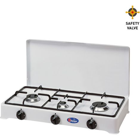 Fornello a Gas 3 Fuochi Gpl / Metano con Valvola di Sicurezza cfparker mod.5328GPS  Gpl