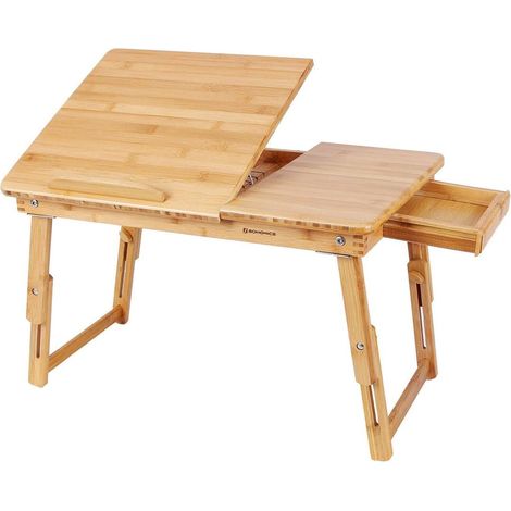 Table de lit pliable en bambou 545 x 75 x 29 cm table pour ordinateur portable hauteur réglable avec tiroir dimensions (1/5)
