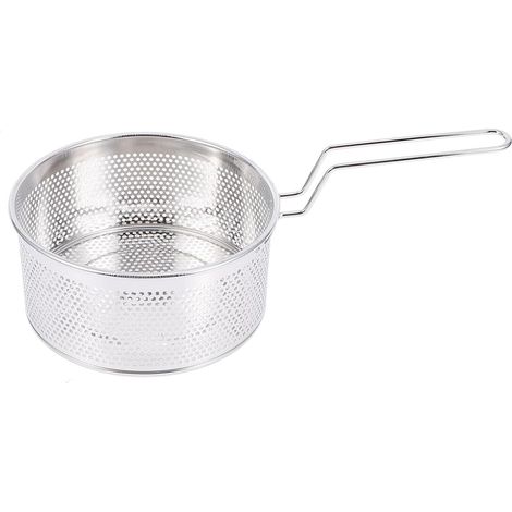 (Silber) Hitzebeständiges Nudelsieb aus Edelstahl, Frittierkorb und Abtropflöffel für Küche und Gastronomie (1/5)