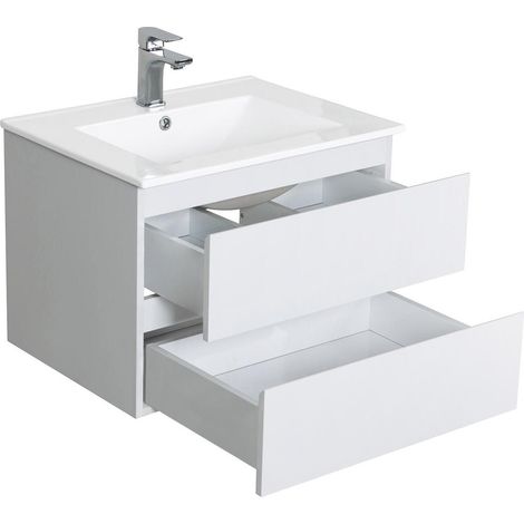 Mob-In – Meuble sous vasque 60 cm SORRENTO – 2 tiroirs de rangement – Panneau de particules mélaminé – Installation facile — vue 2