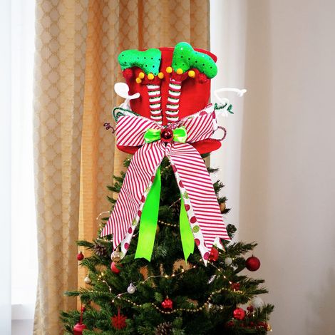Décoration de Noël, cime de sapin de Noël, compressible, pliable, jambe de sorcière, nœud, chapeau d'arbre, cime de sapin de Noël, étoile (1/5)