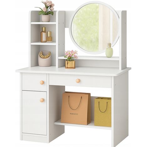 Kosmetiktisch mit Make-up-Spiegel, weiß, groß, skandinavischer Stil (1/5)