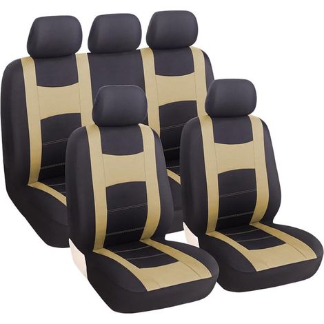 9 Pièces Set Complet Housses De Siège Voiture, Housses Siège De Voiture Avant Universelles, Ensemble De Housses Siège Auto, Compatible avec La Plupart des Voitures, Camions, SUV(Beige) (1/5)