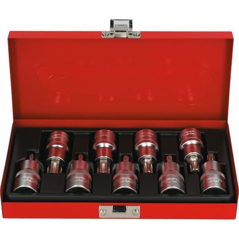 KS Tools - Coffret de 9 douilles tournevis TORX® percé 1/2'', T20 à T60 - 922.1802