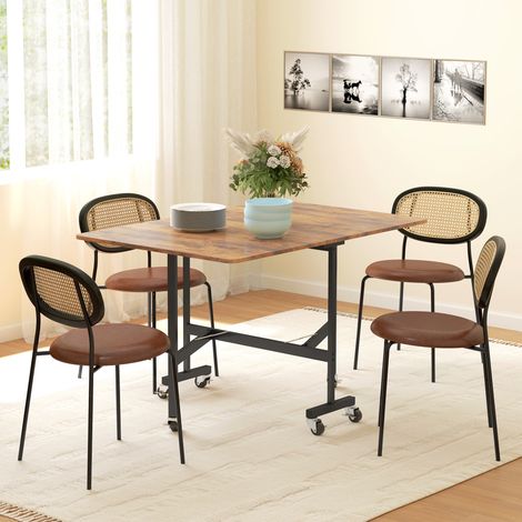 Table de salle à manger pliante, pouvant accueillir jusqu'à 6 personnes, avec 6 roulettes et freins, idéale pour les petits espaces, marron. (1/5)
