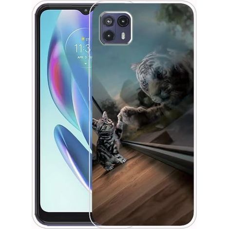 Schutzhülle für Motorola Moto G50 5G, mehrfarbige Rückseite mit kleinem Katzenmotiv, gehärtetes Glas (1/4)