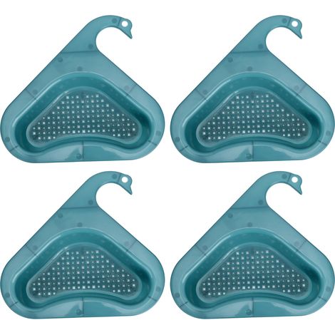 Lot de 4 paniers égouttoirs triangulaires multifonctionnels pour évier, pour savon, brosse à dents, éponge et fruits (bleu clair)