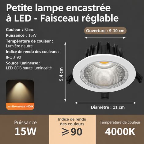 Spot LED Encastrable COB Anti-Éblouissement 15W Lumière Neutre Découpe 9-10 cm 15w 9-10cm réf 3227 200 g – Livraison gratuite