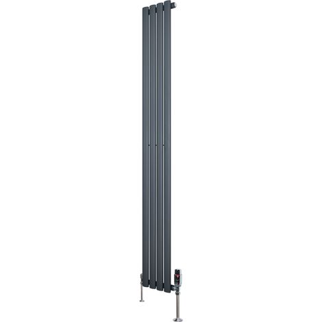 Radiateur à Colonnes Ovales & Vannes 1 Panneau 1800 x 240 mm en Acier Carbone Gris Anthracite Chauffage Centrale Moderne Horizontale Monté Sur Mur Cuisine [Brosse de Nettoyage & Supports INCLUSES]