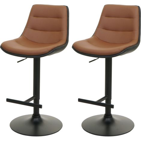 2er-Set Barhocker HHG-528, Barstuhl Tresenhocker Drehhocker, höhenverstellbar mit Lehne Kunstleder braun