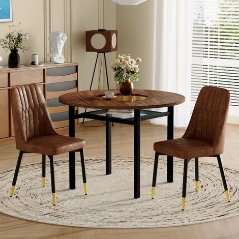 Set tavolo rotondo moderno 100 cm in MDF effetto legno con 2 sedie marroni (1/5)