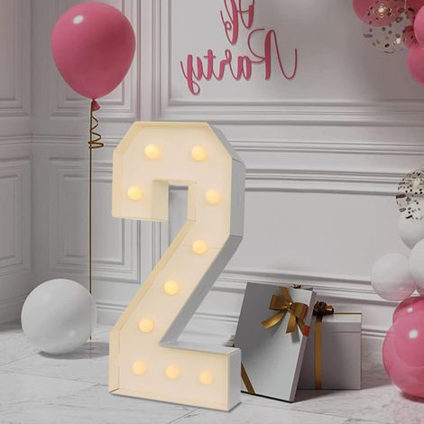 2 chiffres lumineux led, température de couleur 2000-3000k, piles aa, décoration anniversaire mariage graduation