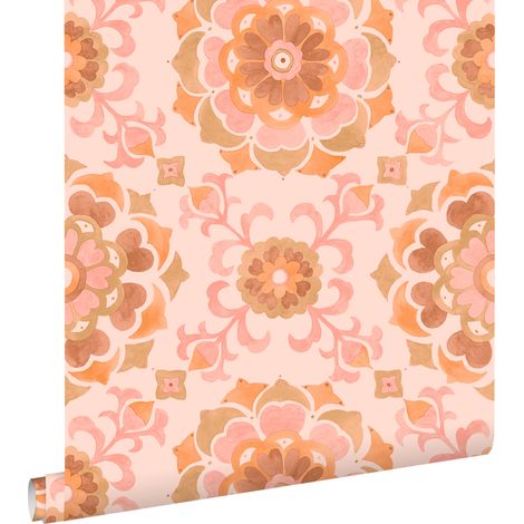 papier peint carreaux de ciment rose et orange  - ESTAhome