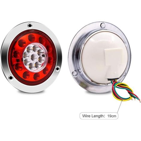 Memkey – Fanale posteriore a LED rotondo a 19 elementi – Impermeabile IP65 – 12V 24V – Luce freno e indicatore di direzione – Confezione da 4 per rimorchio e camion (1/4)