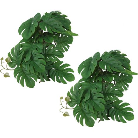 Lot de 2 plantes aquatiques artificielles, imitation vigne, feuilles en plastique réalistes avec ventouse pour aquarium, feuilles Monstera (1/5)