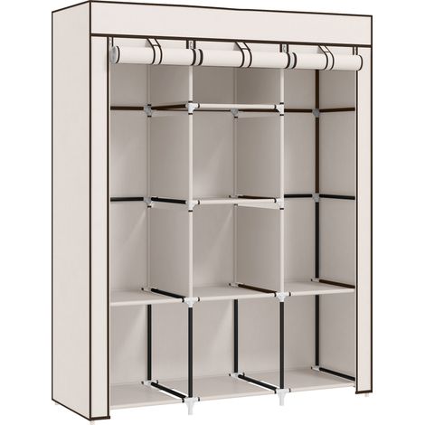 Armadio Salvaspazio 125x43x162,5 cm con Base Rialzata 8 Ripiani e 2 Barre in Tessuto non Tessuto e Acciaio Crema (1/5)