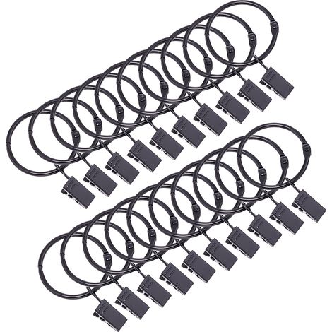 Anneau Rideau avec Clip  C18  Anneaux Rideau Métalliques  Diamètre 32mm - 20 Anneaux (1/5)