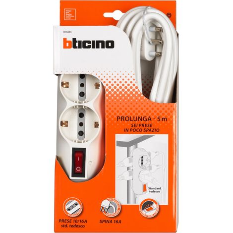 Bloc multiprise 3696DB5, multi-prises électriques 6 places, 2 prises Schuko Standard allemand, 4 prises biphasées bivalentes 10/16A, prise multiple avec interrupteur, prise grande 16A, câble 5 (1/5)