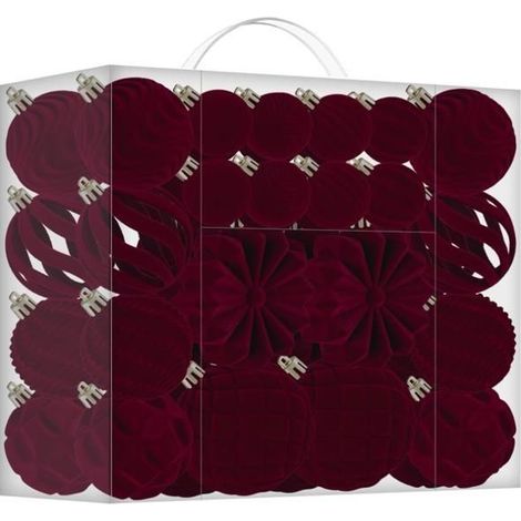 Lot de boules de Noël en velours bordeaux - KAGOLOW - 48 pièces - Incassables - Capuchon en métal - Corde de suspension (1/5)
